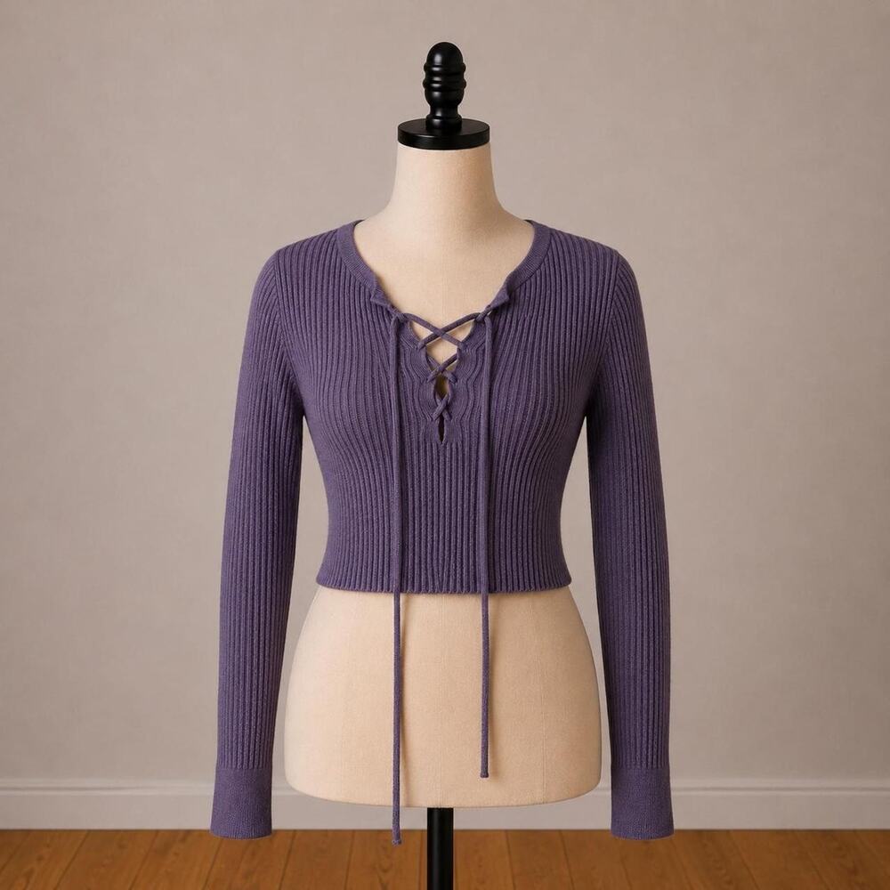 forever 21 lavender ribbed lace up sweater